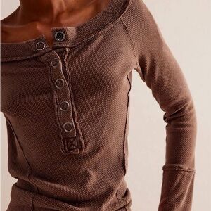 Free People Brown Long Sleeve Button-Up Top